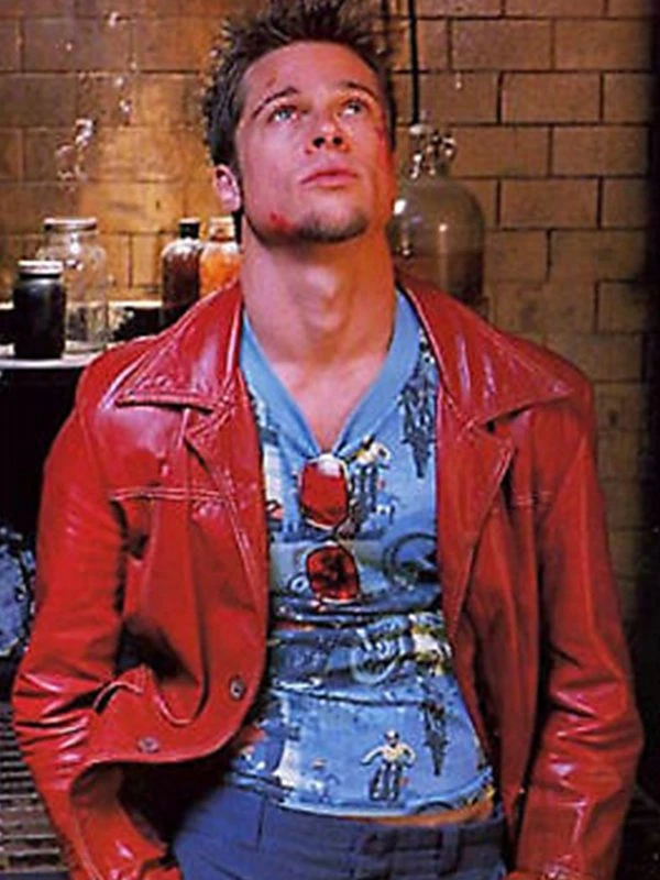 Inspired By Brad Pitt Fight Club Tyler Durden Red Leather Jacket - Image 4 of 4