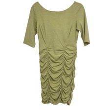 BCBGENERATION Green Striped Ruched Y2K High Neckline Mini Dress Womens S Baddie