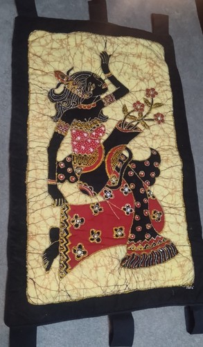 Vintage Original Cloth 2 Indonesian Batik Wall Panels Painting Signed "Tuti" - Picture 6 of 14