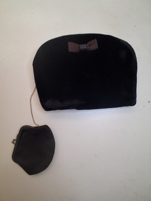 Moris Moskowitz MM Vintage Black Velvet Evening Bag Clutch & Change Purse 1940s