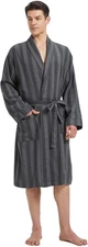 Men's Buffalo Plaid Cotton Robe - Lightweight Shawl Collar Kimono Loungewear