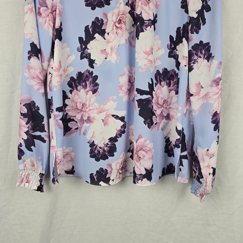 Portmans Size 10 Long Sleeve High Ruffle Neck Purple Floral Print Blouse 19"Bust - Picture 3 of 13