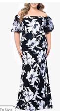 Plus Size Off Shoulder Floral Ruffle Gown Dress Black White Long Short Sleeve