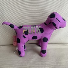 Victorias Secret Purple  Black Polka Dot PINK Dog Plush Toy HAPPY