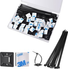Strong Back-Glue Self Adhesive Cable Zip Tie Mounts Kit - 100 Set Cable Manageme