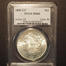 1891 *CC* MORGAN SILVER DOLLAR *PCGS MS61* - FREE SHIP! G1852