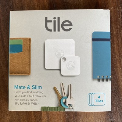New Tile Mate & Slim White Bluetooth Key Finder Tracker GPS Locator - 4 Pack