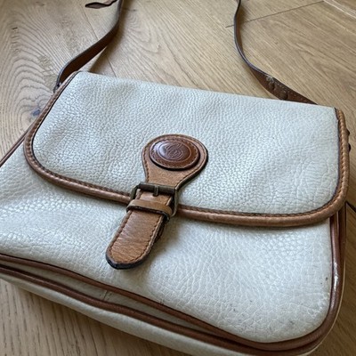 Oggi Domani Crossbody Purse Ivory Leather w/ Brown Trim Inside & Outside Pockets
