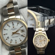 Pre-Owned Rolex Oyster Perpetual Date 1500 Two-Tone White Roman Dial Watch 34mm.