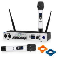 Pyle UHF Wireless Microphone System, Digital Audio Mixer, Bluetooth 2 Mics