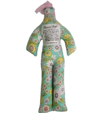 Dammit Doll Stress Relief Green Floral 12" Body Pink Yarn Hair The Original EUC