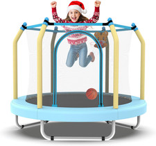 55" Mini Trampoline Indoor with Basketball Hoop, Safe Design, Kid Trampoline Ind