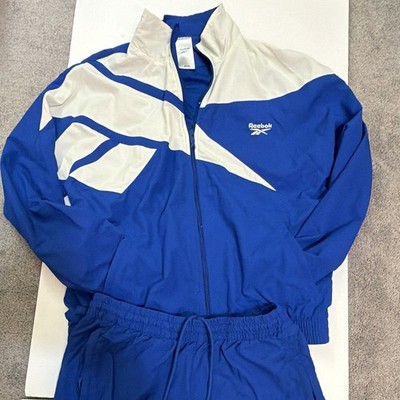 Reebok Men s Blue/White Colorblock 2-Piece Tracksuit L Zip Pockets