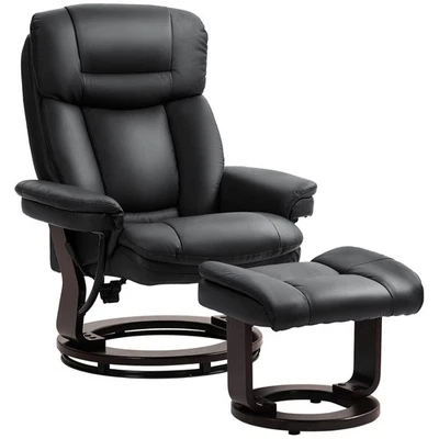 HOMCOM PU Leather Recliner with Ottoman, Swivel Reclining Chair, Black