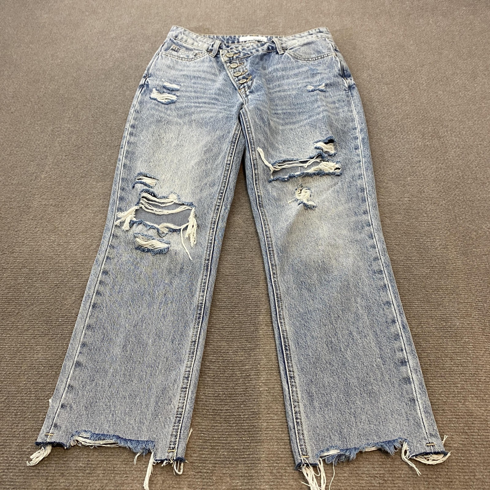 Vervet Jeans Womens 26 Blue High Rise Crossover Distressed Raw Hem Button Fly