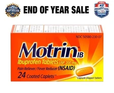 Motrin IB Ibuprofen Pain Reliever & Fever Reducer 24 Caplets 200mg 12/26