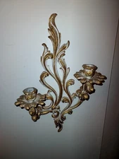 RARE Vtg LARGE BRASS BAROQUE ROCOCO SCONCE Wall Candle Holder BOTANICALS 16"