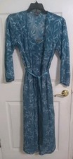 HALSTON  LONG 2 PC Nightgown Sheer Teal  Demask Leaf Design Small