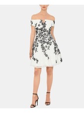 XSCAPE Womens White Short Sleeve Mini Cocktail Fit + Flare Dress 6