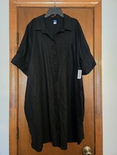 Old Navy Black Linen Blend Button Front Shirt Dress XXL Short Sleeve Pockets