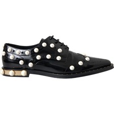 DOLCE & GABBANA Shoes Black Leather Faux Pearl Dress Brogue EU38 / US7.5 2030usd