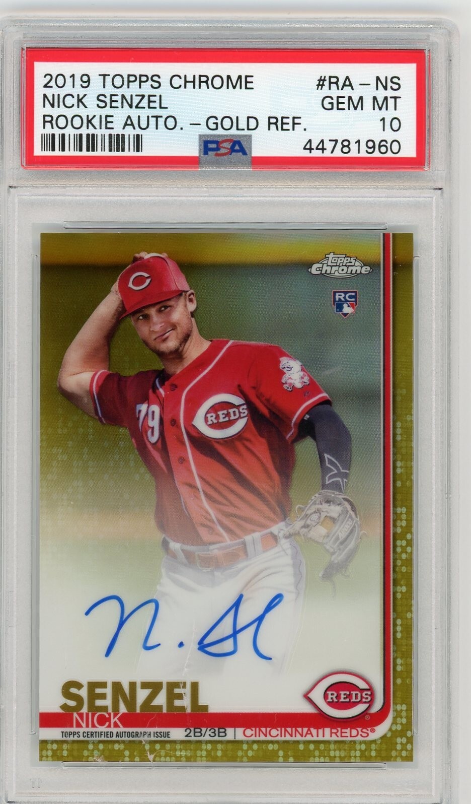 2019 Topps Chrome Nick Senzel Gold Refractor RC Auto /50 - PSA 10
