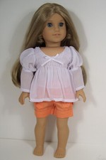 White Peasant Smock Top Orange Shorts Doll Clothes For 18" American Girl Debs 