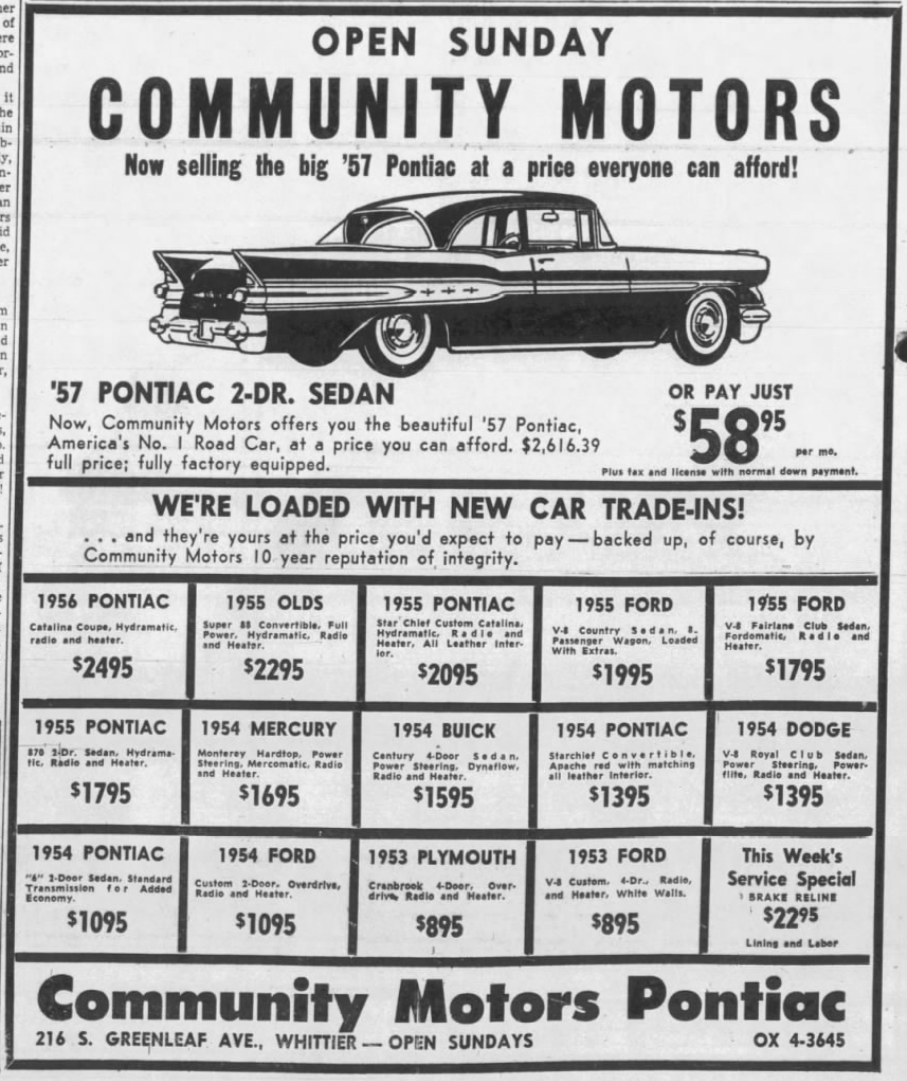 Whittier California Community Motors Pontiac Vintage Dealer License