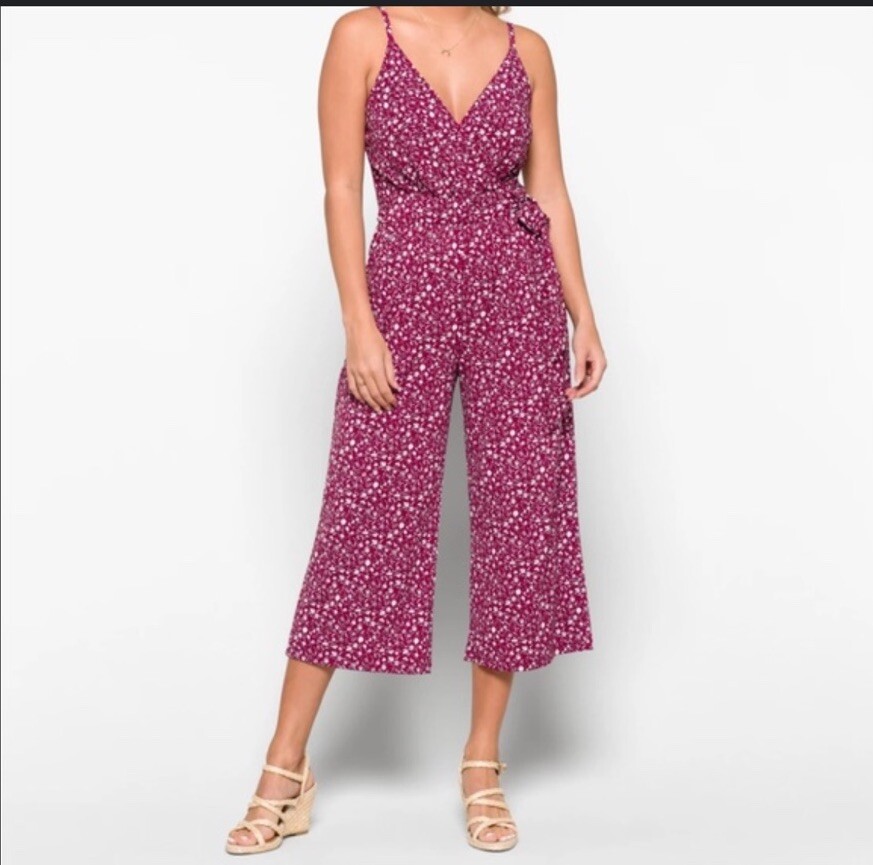 Kaileigh Jumpsuit-Burgandy Floral Crop Wide Leg-Romper-Stitch Fix-Size S-image