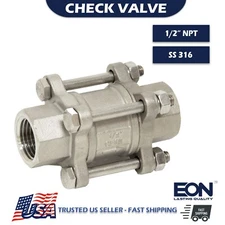 1/2" Spring Check Valve 3-Piece Vertical In-Line 1000 WOG Stainless Steel 316