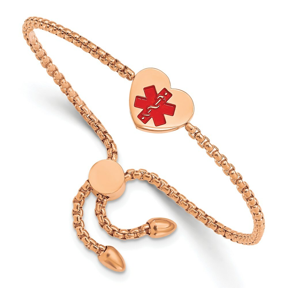 Полированная нержавеющая сталь Rose IPКрасная эмаль Heart Medical ID Adj Браслет 6390₽