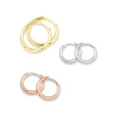 Sterling Silver 2mm Band Huggie Sleeper Hoop Earrings 8 - 14mm Hoop 3 Tones