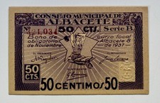Billete Local / Municipal ALBACETE 50 Centimos 1937 SC . Guerra Civil
