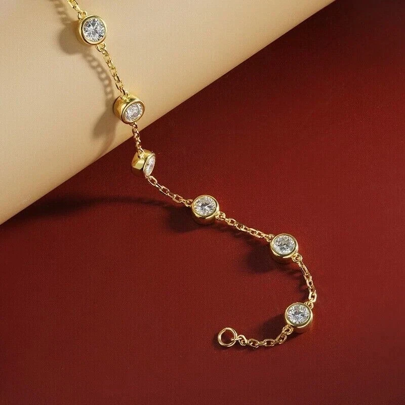 2.00Ct Round Lab Grown Diamond Bezel Set Bolo Chain Bracelet 10K Yellow Gold 7" - Image 3 of 4