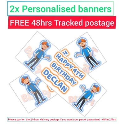 DAILY GIFTS x2 Blippi Personalised Birthday Banner Children Kids Party Decoration