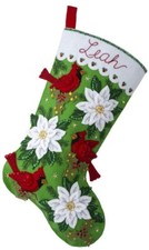 SALE Blossoms  Birds - Felt Applique Christmas Stocking Kit - Bucilla 89554