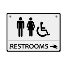 Horizontal Metal Sign Restrooms Right Directional Brushed Aluminum Left