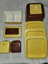 Art Deco Brown And Yellow 8 Piece Ceramic French Toast Breakfast Serving Set