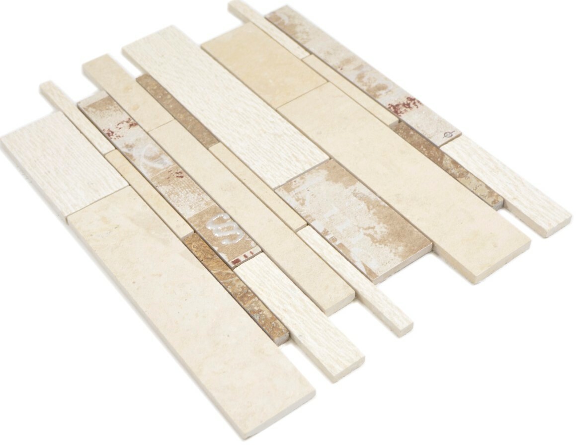 Mosaïque Pierre Naturelle/céramique Beige – 10 Mattes, Effet Miroir, Tendance