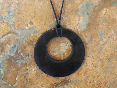 Black Shungite Eclipse Pendant - 2'' Round Circle Necklace EMF Protection Jewelry