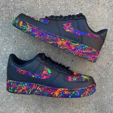 Air Force 1 Custom Black Shoes Neon Splatter Blue Orange Red Green Mens Size 16