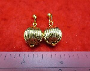 14KT GOLD EP SHINY FLUTED BALL DROP EARRINGS WITH  SMALL POSTS-12MM OR 1/2 INCH