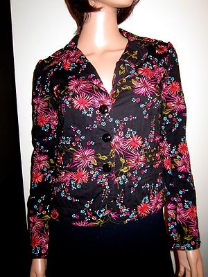 NWT Johnny Was XS Black Embroidered Jacket Shanghai Mum MultiColor Floral NOS