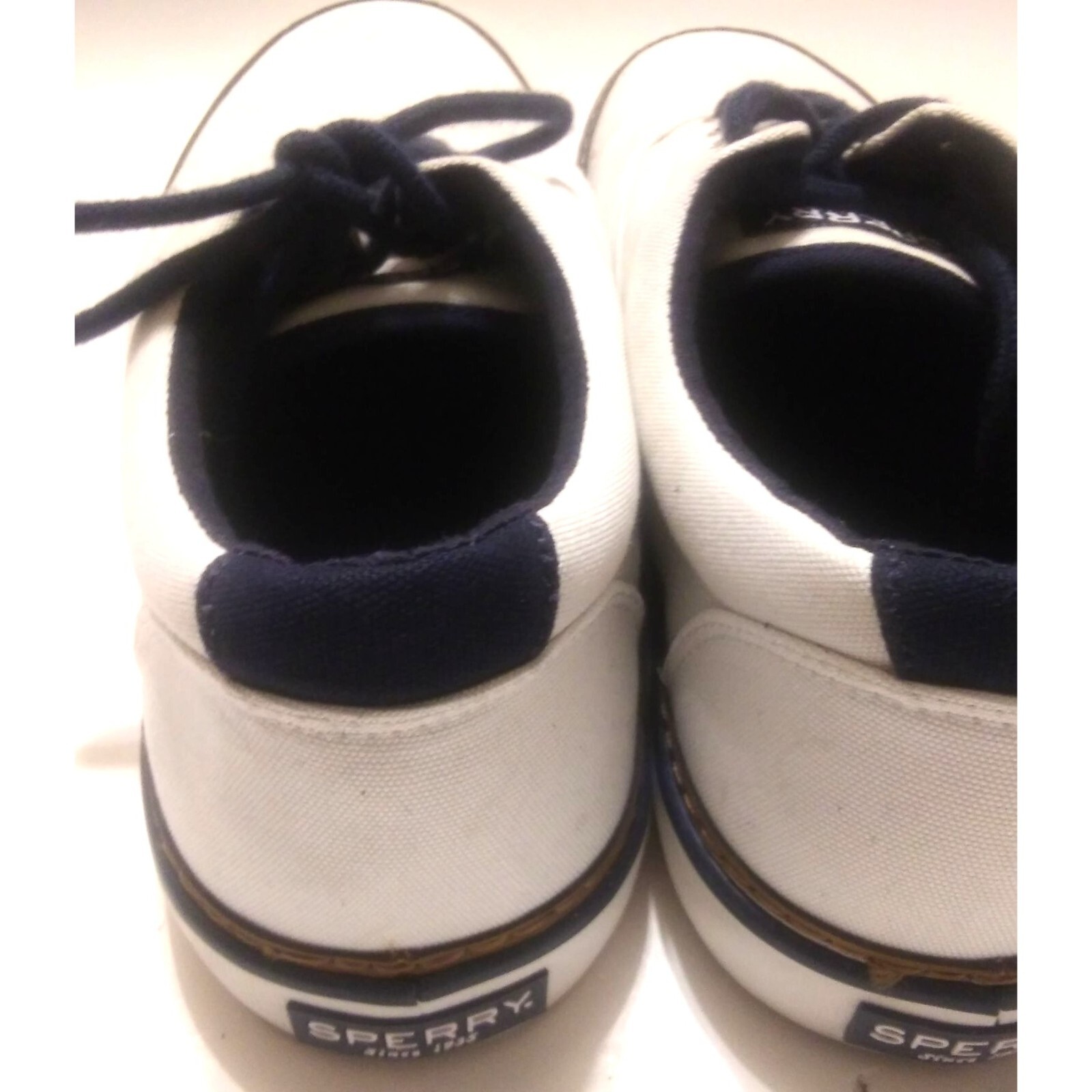 Sperry topsider Mens size 12 white blue boat shoes memory foam insoles