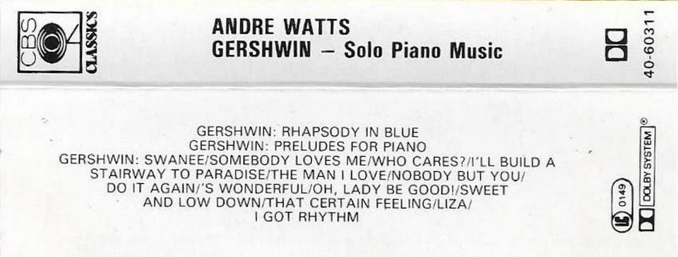 André Watts Gershwin Solo Piano Music CASSETTE ALBUM Rhapsody In Blue 3 Preludes - Image 4 of 4