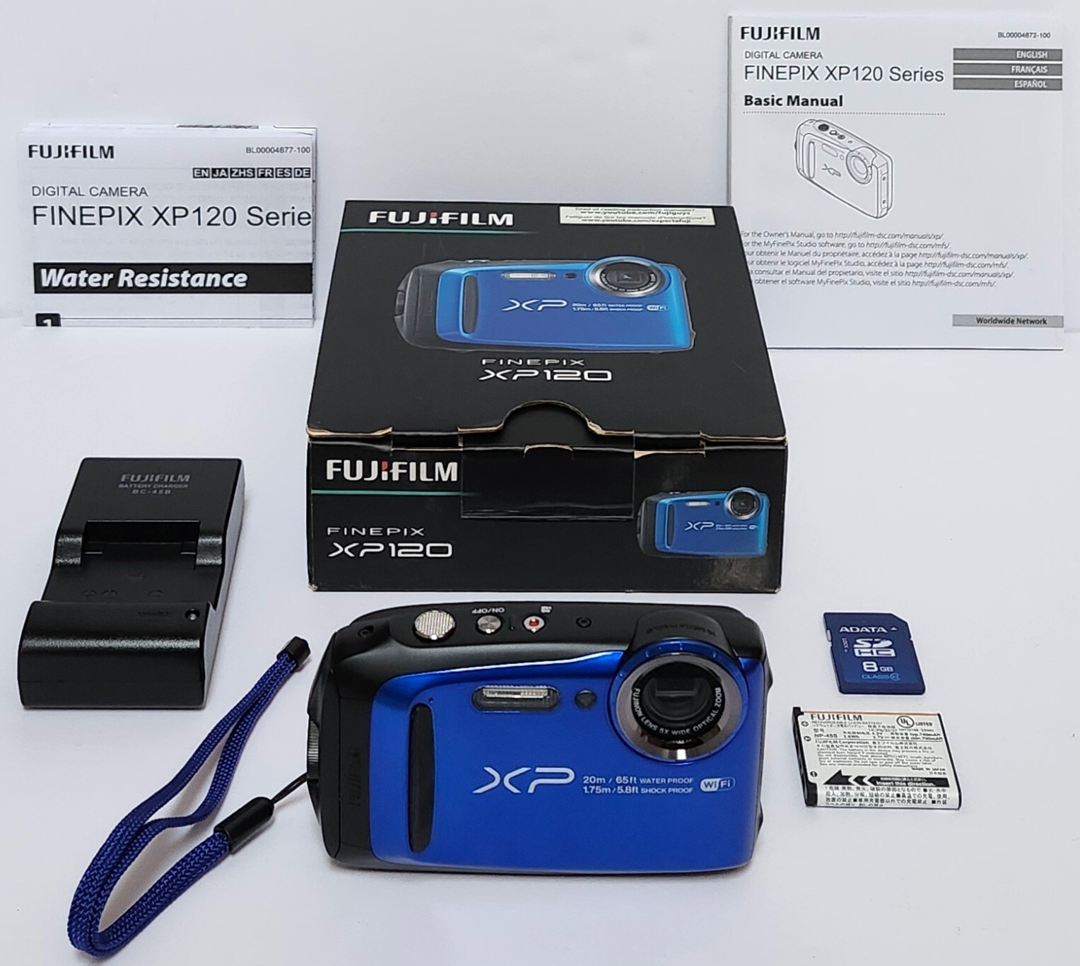 Fujifilm FinePix XP120 16MP Waterproof Digital Camera Blue with Battery Charger Box