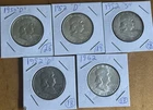 [Lot of 5] FRANKLIN HALF DOLLARS .50  90% Silver $2.50 Face Value