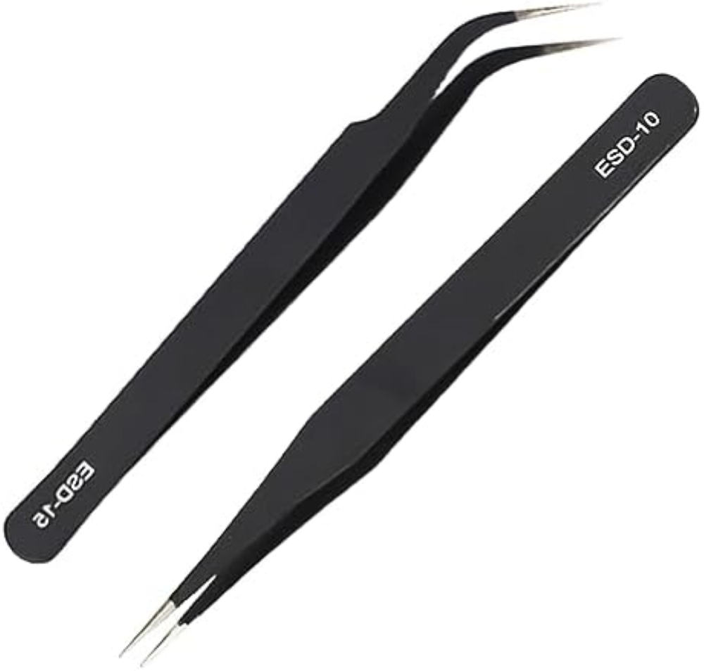 2 pinzette ESD in acciaio inox di precisione antistatiche in acciaio inox, set d