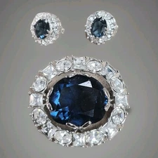 Vintage Smithsonian Replica Hope Diamond Brooch & Clip Earrings Set