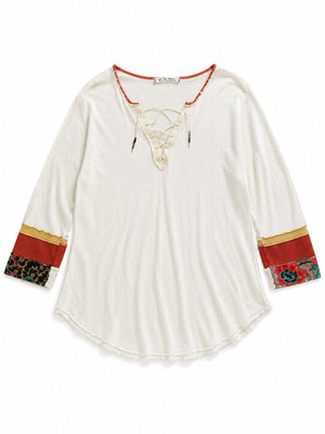 Free People We The Free Medium Patchwork 75 Lace Up Boho Top Cream Ivory